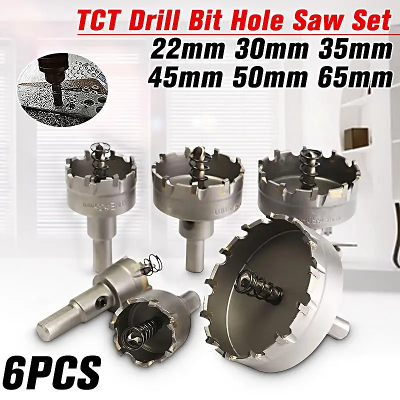 6PCS Hole Saw Tooth HSS Steel Drill Bit Cutter Tool Kit for Metal Wood Alloy US