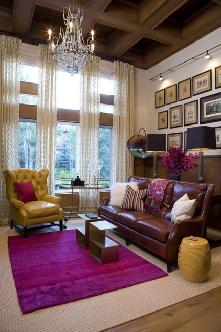 Modern Short Flor Carpet Living Room Design Multi-Coloured Check Accents Yellow